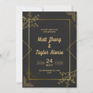 Black And Gold Wedding Invitation