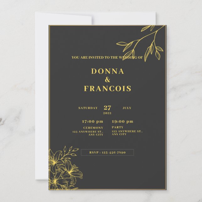 black and gold wedding invitation (Back)