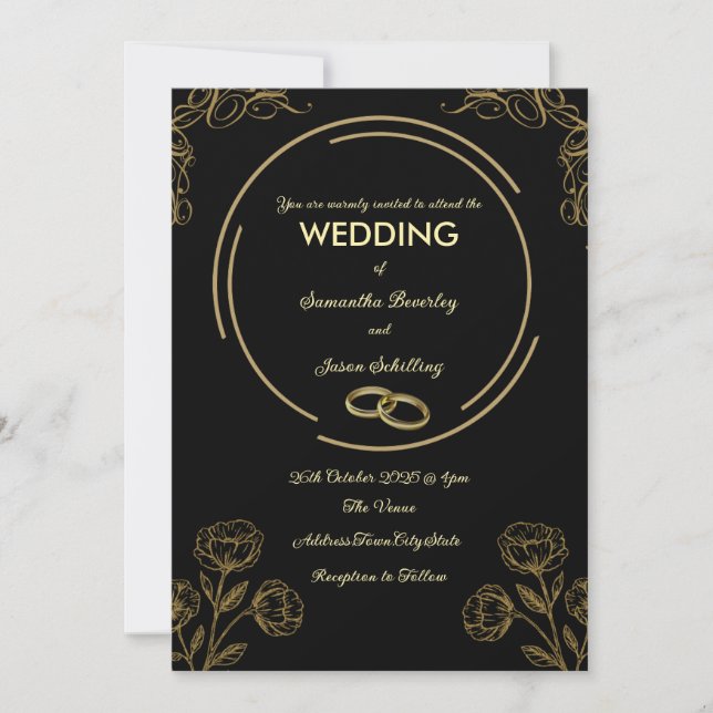 Black and Gold Wedding Invitation (Front)