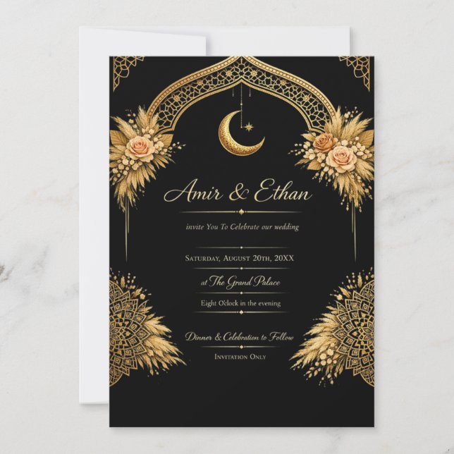 Black and Gold Wedding Invitation Template | Luxur (Front)