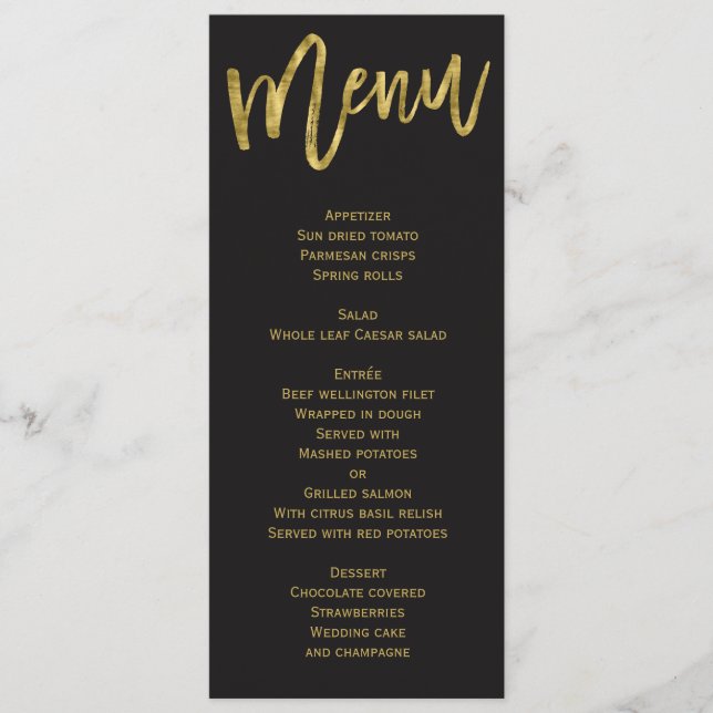 Black And Gold Wedding Menu Personalised (Front)
