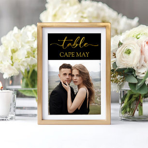 Black and Gold Wedding Photo Table Number Cards