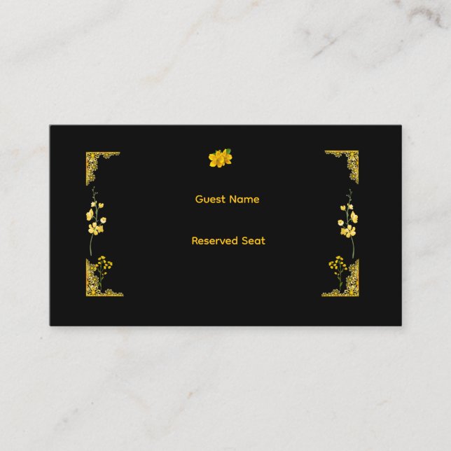 Black and Gold Wedding Place Card (Front)