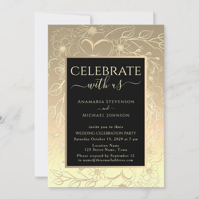 Black and Gold Wedding Reception Invitation (Front)