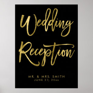Black And Gold Wedding Reception Sign Print