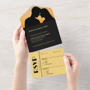 Black and Gold-Wedding Rings- All In One Invitation