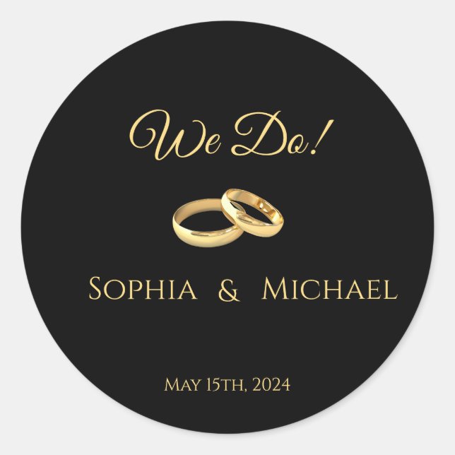 Black and Gold-Wedding-Rings- Classic Round Sticker (Front)
