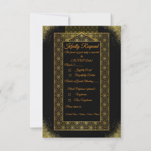 Black and Gold Wedding RSVP Card Elegant