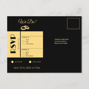 Black and Gold-Wedding RSVP- Invitation Postcard