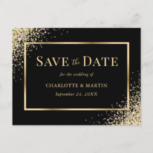 Black and Gold Wedding Save The Date Announcement Postcard