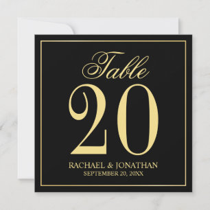 Black and Gold Wedding Square Table Number Card