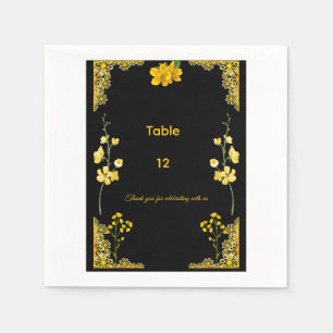 Black and Gold Wedding Table Number Napkin