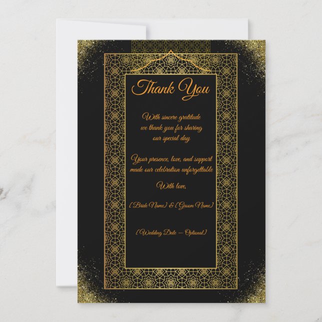 Black and Gold Wedding Thank You Card | Elegant  (Front)
