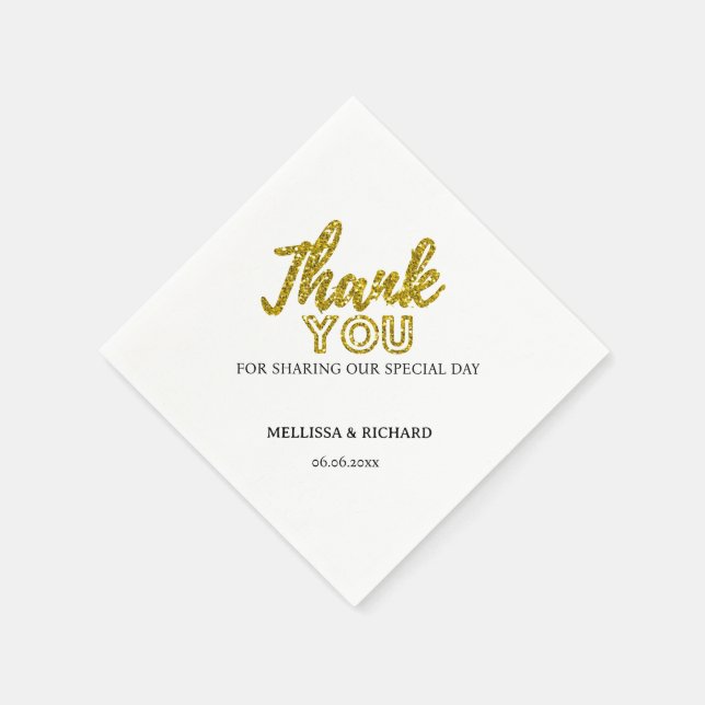 Black And Gold Wedding Thank You Personalised Napkin (Corner)