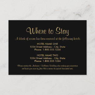 Black and Gold Where to Stay Wedding Accommodation Enclosure Card