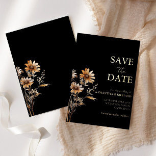 Black and gold wildflower wedding save the date