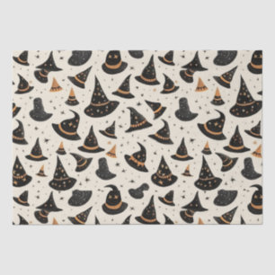 Black and Gold Witch's Hats Stars Cream Halloween Tissue Paper
