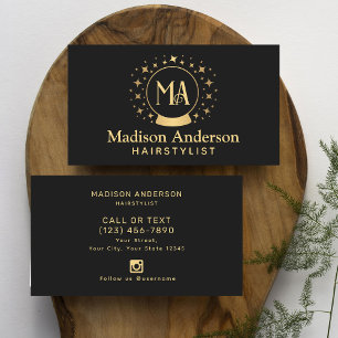 Black and Gold Witchy Monogram Hairstylist  Business Card