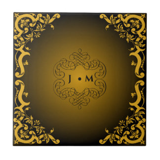 Black and Gold with Decorative Elements    Ceramic Tile