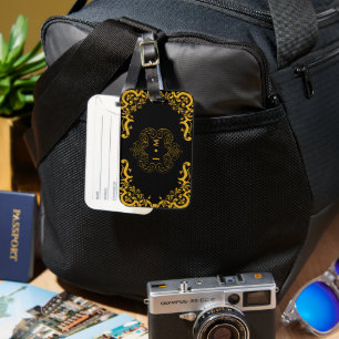 Black and Gold with decorative elements Luggage Tag