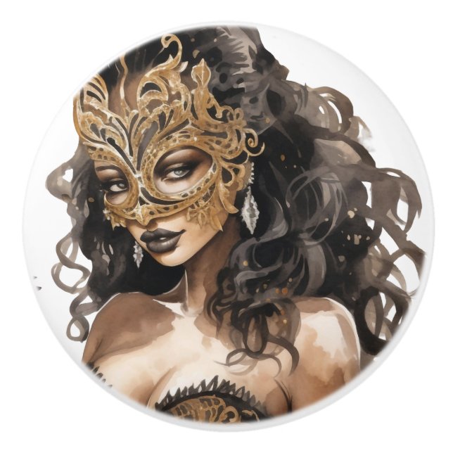 Black and Gold Woman Ceramic Knobs (Front)