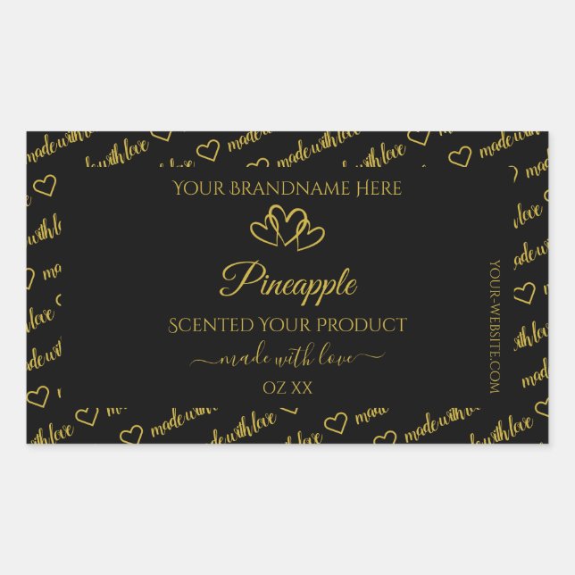 Black and Gold Word Cloud Product Labels Hearts (Front)