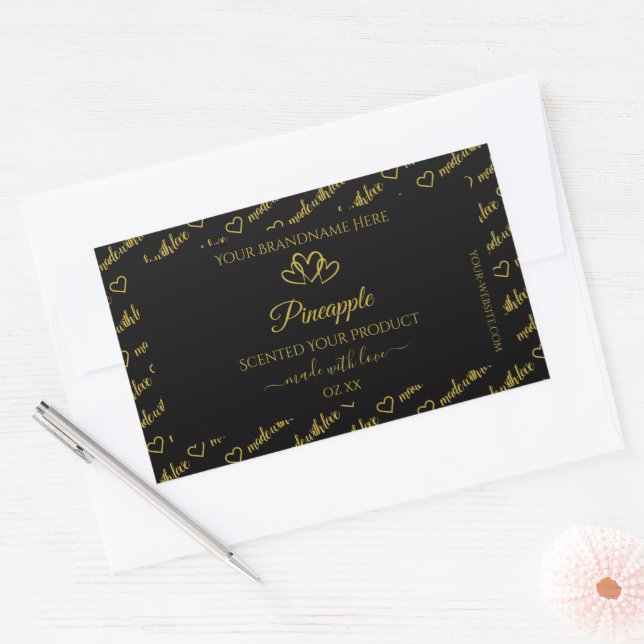 Black and Gold Word Cloud Product Labels Hearts (Envelope)