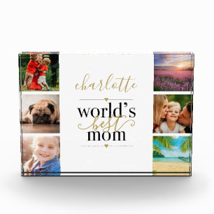 Black and Gold Worlds Best Mum Personalised 6 Photo Block