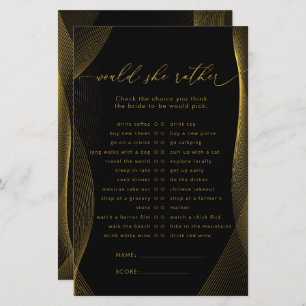 Black and Gold Would She Rather Bridal Shower Game