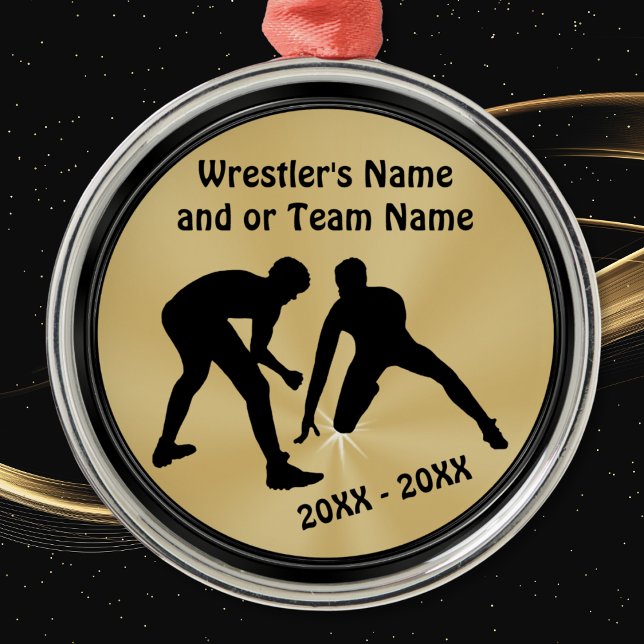 Black and Gold Wrestling Ornaments PERSONALIZED (Wrestling Christmas Gifts. Personalized wrestling ornaments. Wrestling gifts for adults, or, Boys. )