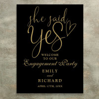 Black And Gold Yes Engagement Party Welcome Sign