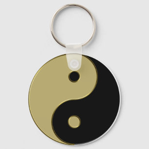 black and gold yin yang key ring