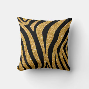 Black and Gold Zebra Pillows, Zebra Print Decor Cushion