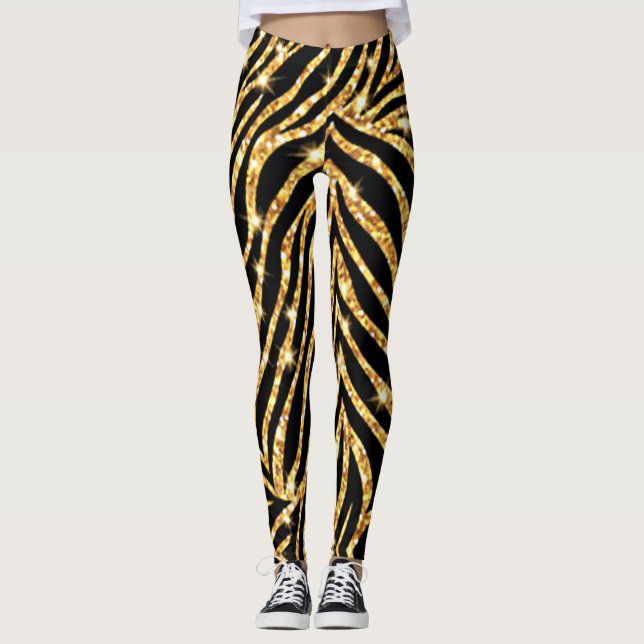 Black and Gold Zebra Print Leggings (Front)