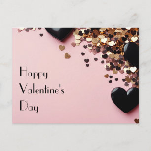 Black and Golde hearts on pink ground Valentine's Postcard