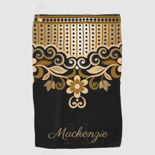 Black and Golden Abstract Floral Golf Towel
