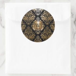 Black and Golden Arabesc Classic Round Sticker