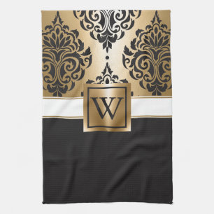 Black and Golden Arabesc Tea Towel