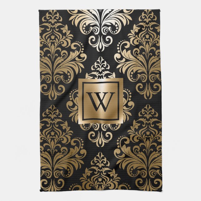 Black and Golden Arabesc Tea Towel (Vertical)