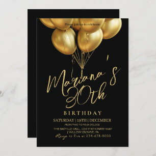 Black and Golden Balloon Birthday Party Invitation
