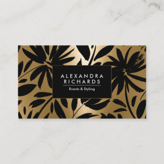Black and Golden Brush Floral Business Card