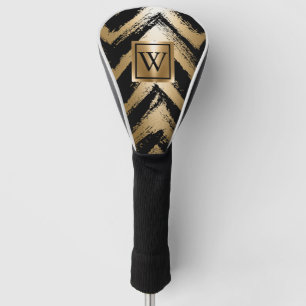 Black and Golden Brush Stripes Golf Head Cover