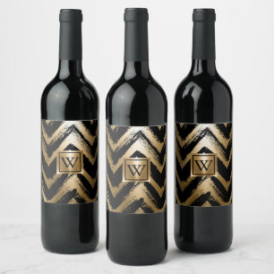 Black and Golden Brush Stripes Wine Label