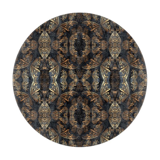 Black and Golden Butterfly Seamless Pattern Cutting Board (Front)