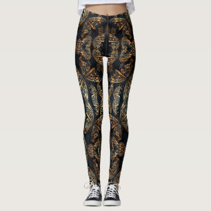 Black and Golden Butterfly Seamless Pattren Leggings