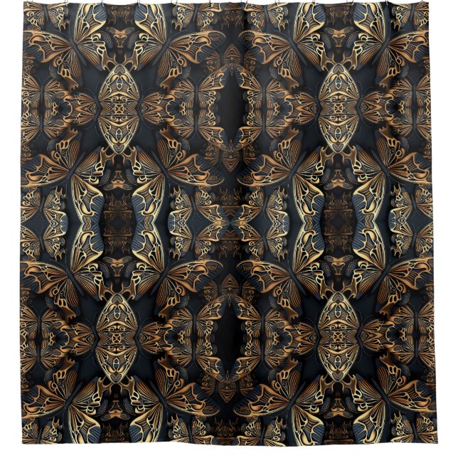 Black and Golden Butterfly Seamless Pattren Shower Curtain (Front)