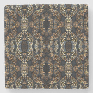 Black and Golden Butterfly Seamless Pattren Stone Coaster