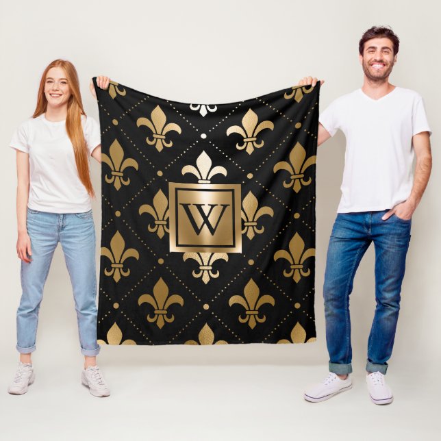 Black and Golden Fleur-de-lis Fleece Blanket (In Situ)