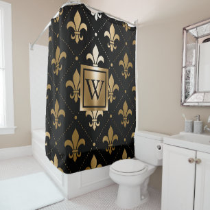Black and Golden Fleur-de-lis Shower Curtain