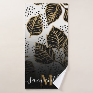 Black and Golden Floral Bath Towel